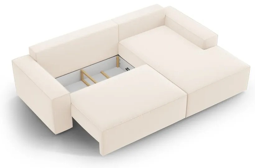 Béžová zamatová rozkladacia/s úložným priestorom rohová pohovka (pravý roh/s leňoškou) Jodie – Micadoni