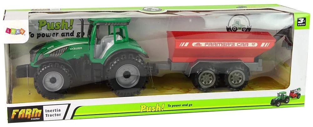 Lean Toys Zelený traktor s červenou vlečkou – trecí pohon