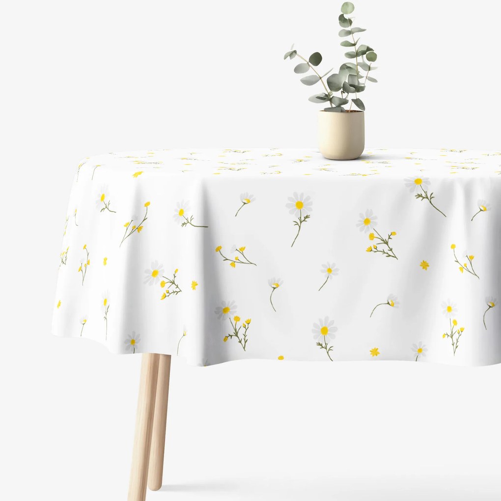 Goldea oválny obrus 100% bavlnené plátno - harmanček 140 x 220 cm