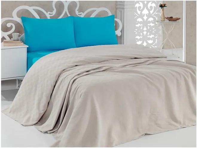 Bavlnená béžová prikrývka cez posteľ Pique Beige, 200 × 240 cm