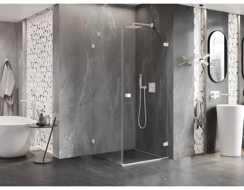 Mexen Lunar-B, pravostranný výklopný sprchový kút 90 x 90 cm, 8mm číre sklo, biely profil, 832-090-090-20-00-P