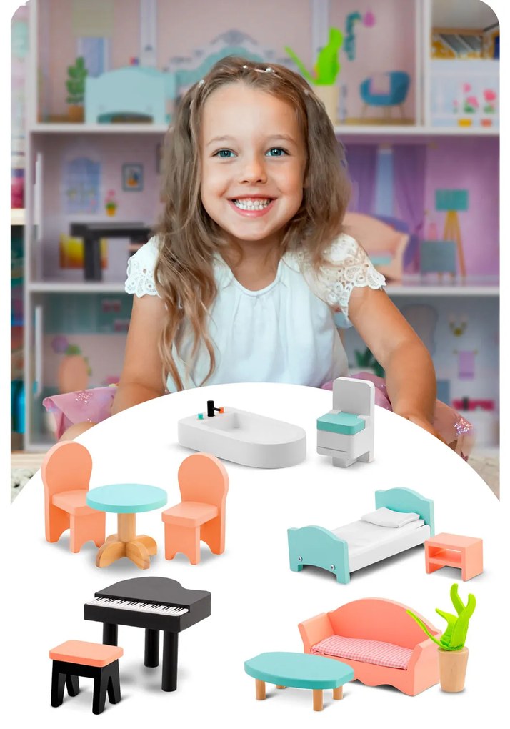 Veľký drevený domček pre bábiky 3-poschodový Ricokids RK-878 787800