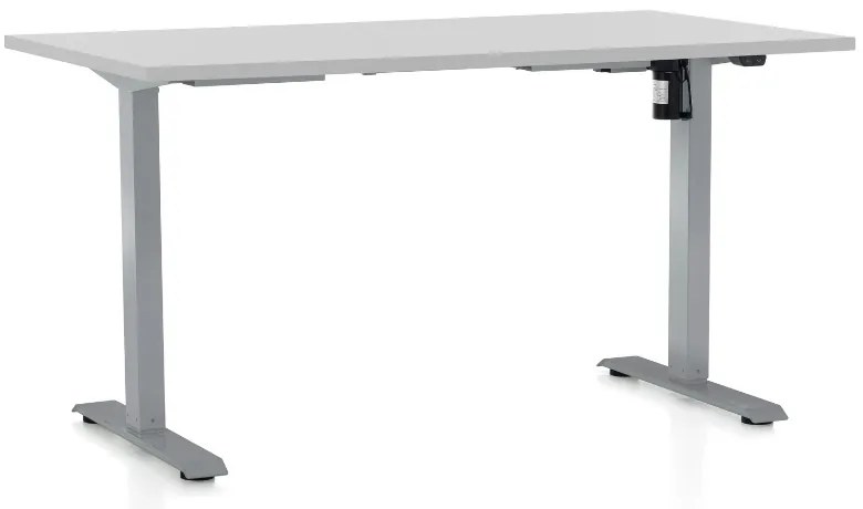 Výškovo nastaviteľný stôl OfficeTech A, 140 x 80 cm, sivá podnož, svetlo sivá