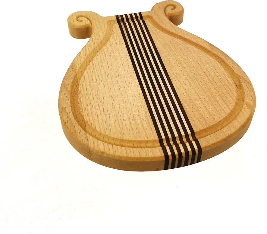 AMADEA Drevená doštička s drážkou v tvare lýry, masívne drevo, 20x18x2 cm