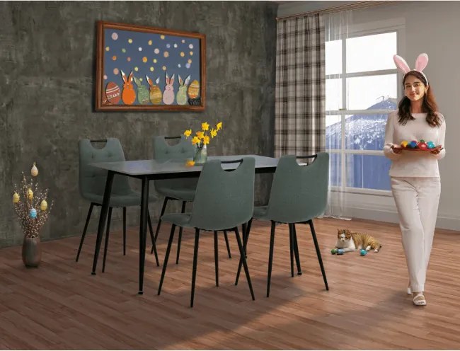 Jedálenský stôl 130x70 cm so štyrmi stoličkami, mramor ASE-1001 GRN2