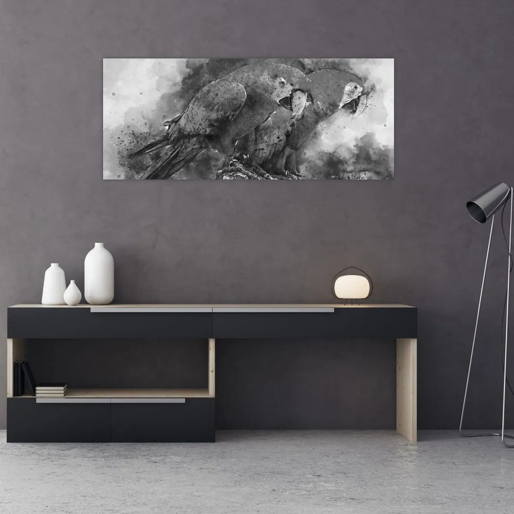 Obraz - Akvareloví papagáje (120x50 cm)