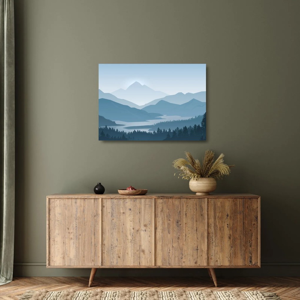 Sklenený obraz - Hory pohľadom grafika (70x50 cm)