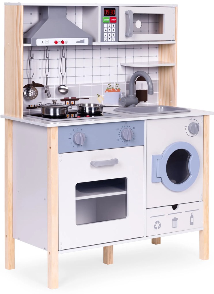 Drevená kuchynka pre deti zvuky LED rúra práčka kuchynské doplnky ECOTOYS