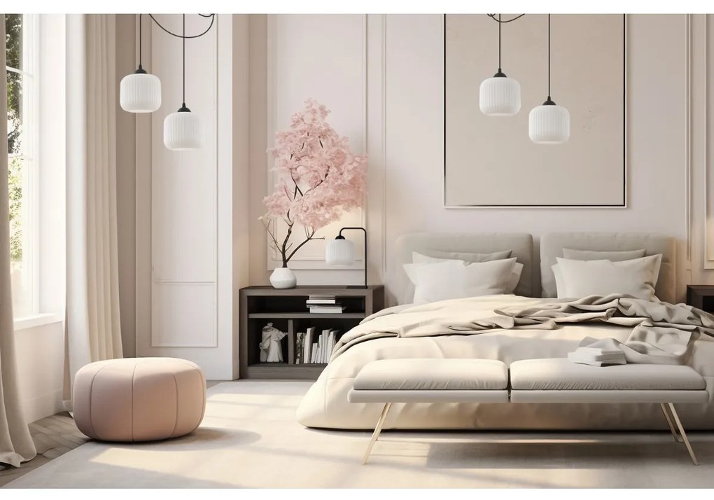 Stolná lampa Riffle, 1x biele sklenené tienidlo