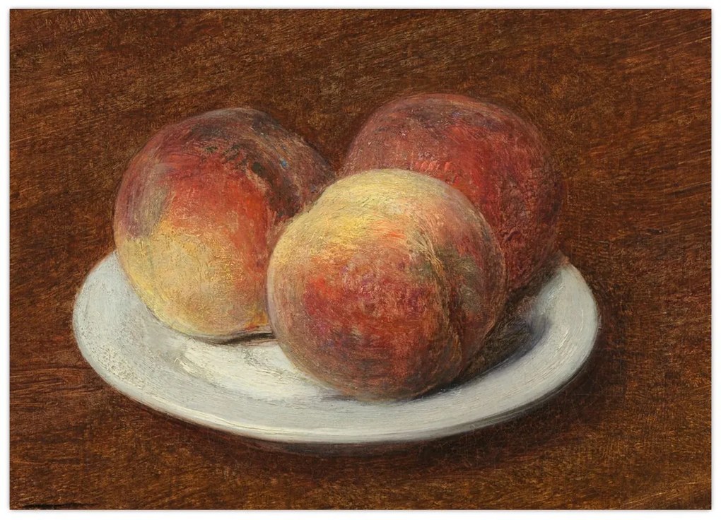 Sklenený obraz - Henri Fantin-Latour, Three Peaches on a Plate, reprodukcia (70x50 cm)