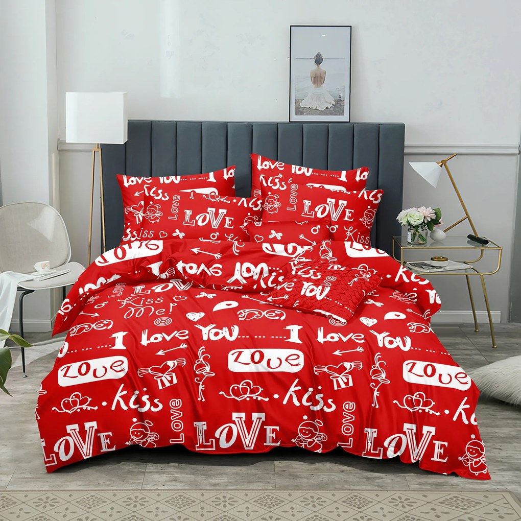 Obliečky z mikrovlákna KISS LOVE červené