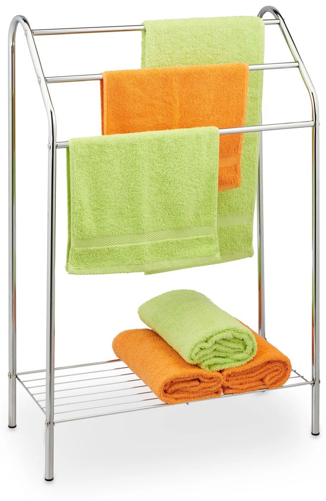 Strieborný trojramenný stojan na uteráky Relaxdays RD10047257 s poličkou – 83,5 cm
