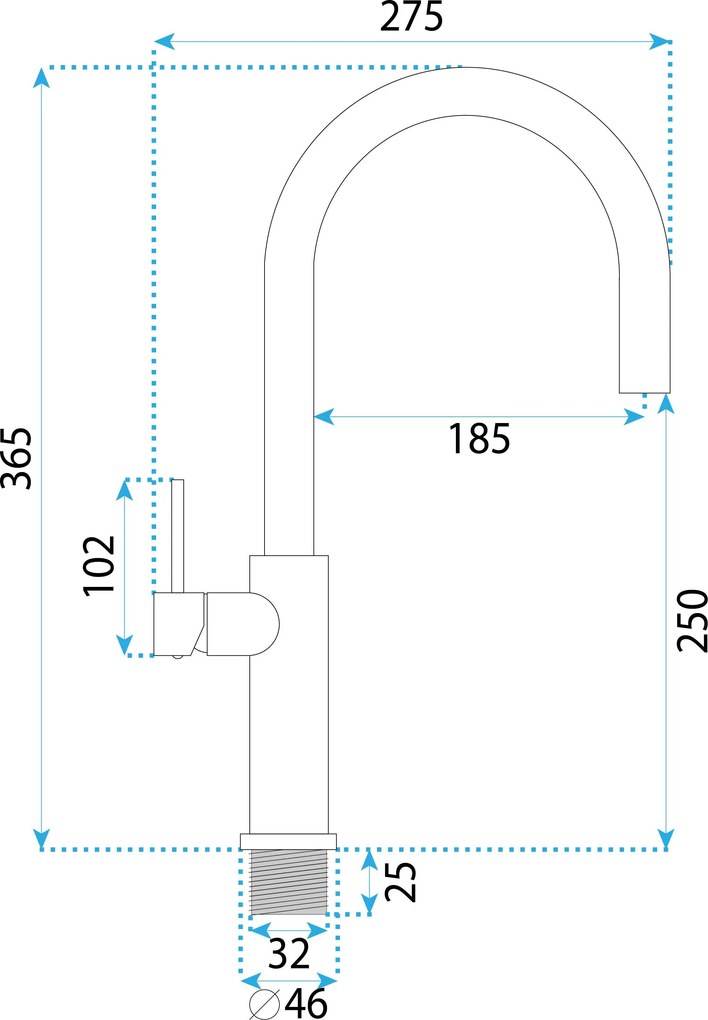 Rea Rivo, vysoká kuchynská batéria h-365, zlatá matná, REA-B9342