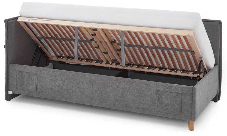 Sivá čalúnená rohová detská posteľ s úložným priestorom s roštom 90x200 cm Fun – Meise Möbel