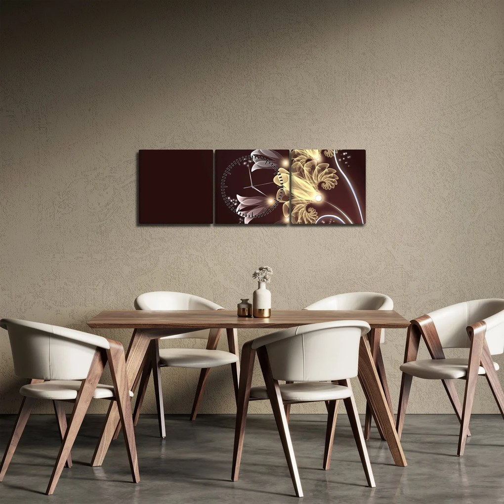 Obraz - Žiarivé kvety (s hodinami) (90x30 cm)