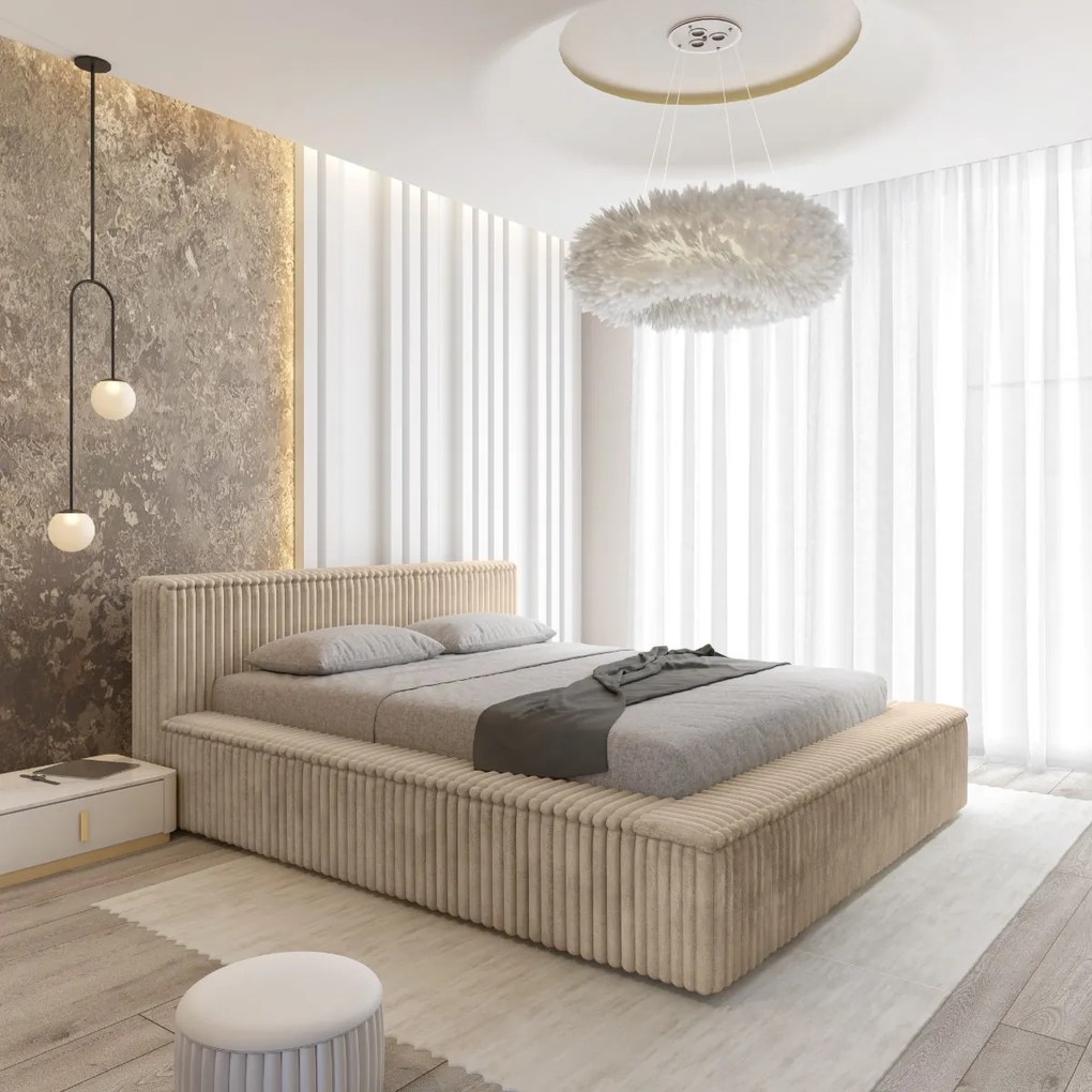 ČALÚNENÁ POSTEĽ SANTI 160x200 VITO 26 BÉŽOVÁ