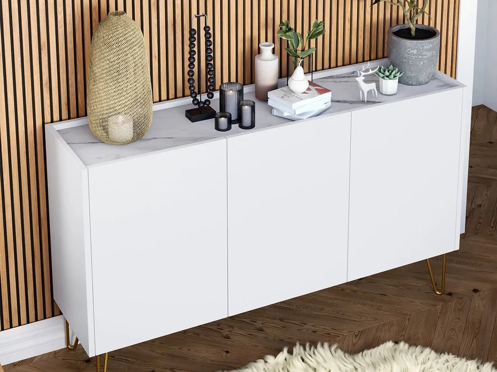 Skrinka Animere White AK144, Farby:: biela / biela + mramor bianco