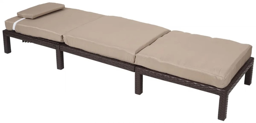 Záhradné lehátko HWC-A51 - krémové vankúše premium 10cm - hnedá