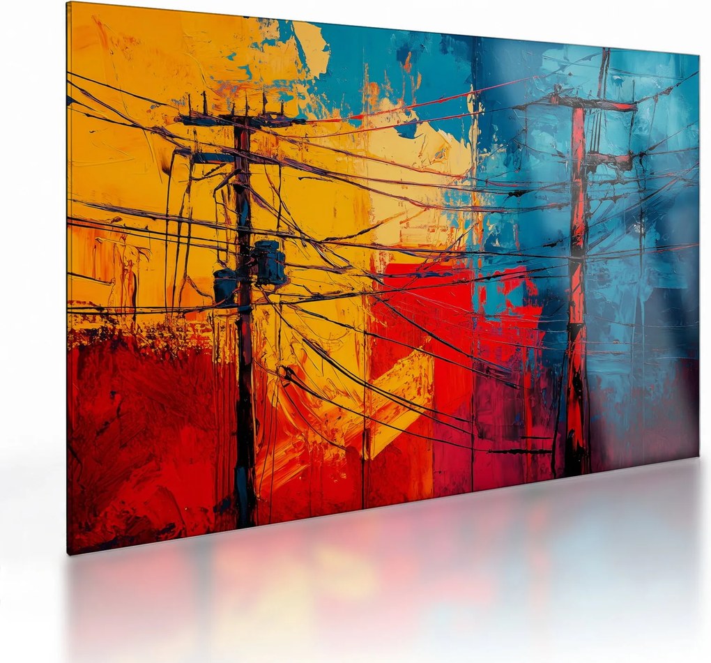 Sklenený obraz - Abstraktné elektrické vedenie (70x50 cm)