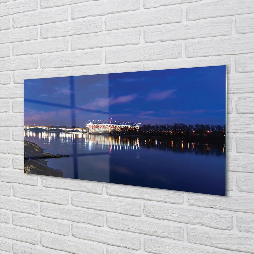 Obraz na akrylátovom skle Varšavský štadión river most v noci 140x70 cm