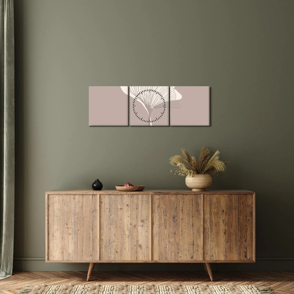 Obraz - Béžové listy N⁰3 (s hodinami) (90x30 cm)