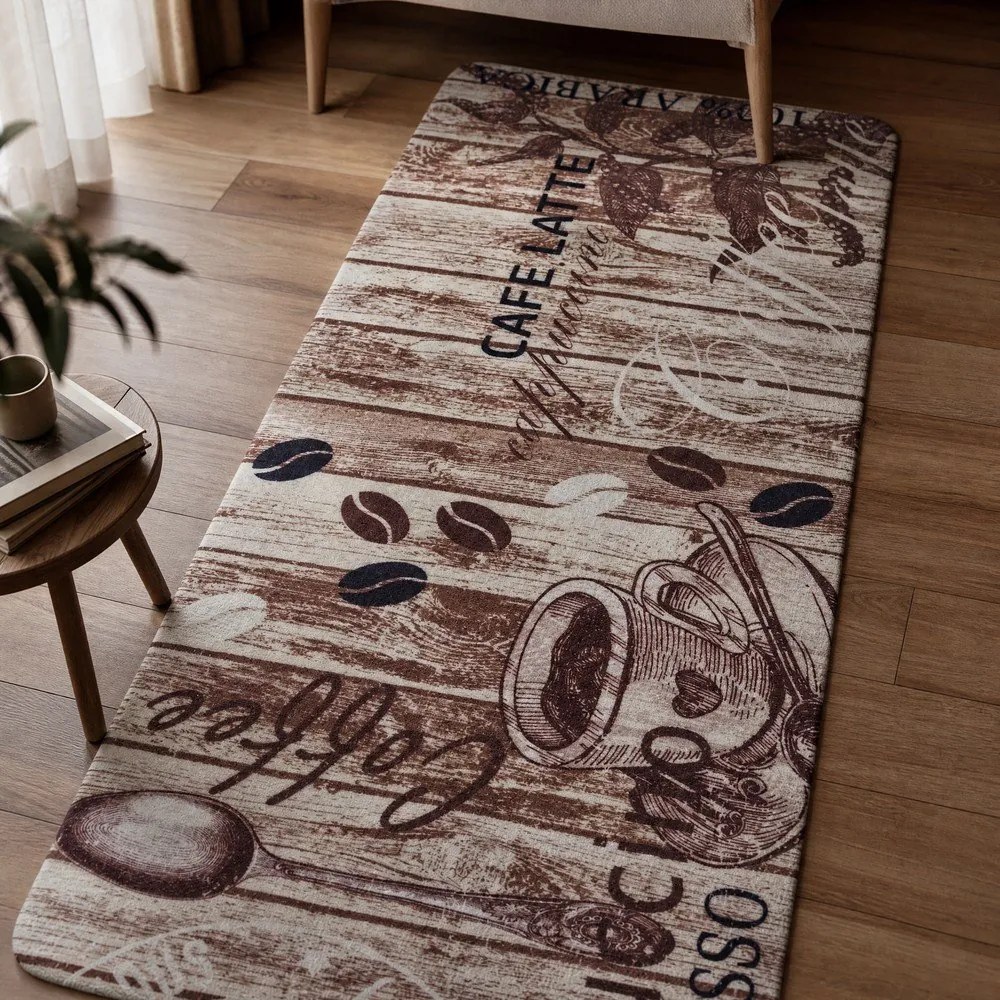 Hnedý kuchynský behúň Hanse Home Delicious Coffee, 67 x 180 cm