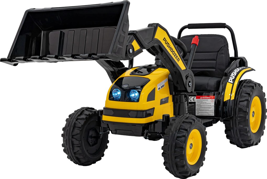 Ramiz Detský traktor na batérie žltý + pohyblivé rameno s lyžicou + diaľkové ovládanie + pomalý štart + FM rádio + LED