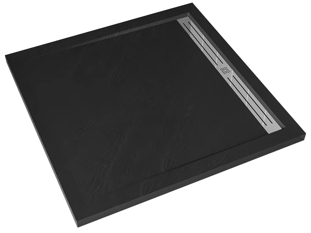 Cerano Docia, štvorcová sprchová vanička 90x90 cm, sifón + nerezový kryt, čierna, CER-CER-LMR99