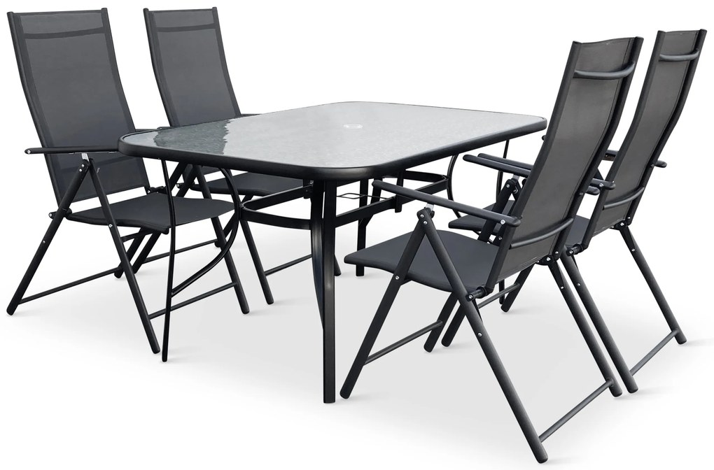 Záhradný jedálenský set Klaudia transparentný + 4x kovová stolička Pia