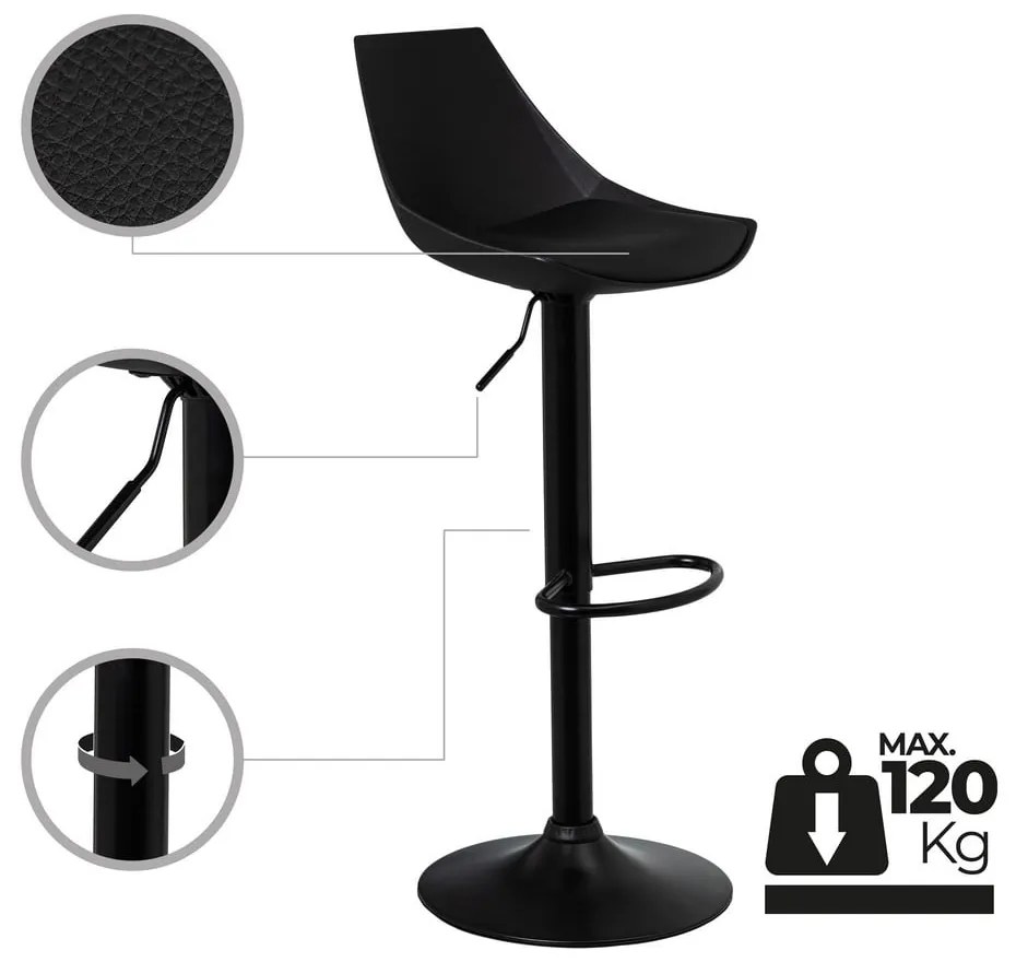 Čierne barové stoličky s nastaviteľnou výškou z imitácie kože v súprave 2 ks (výška sedadla 56,5 cm) – Casa Selección