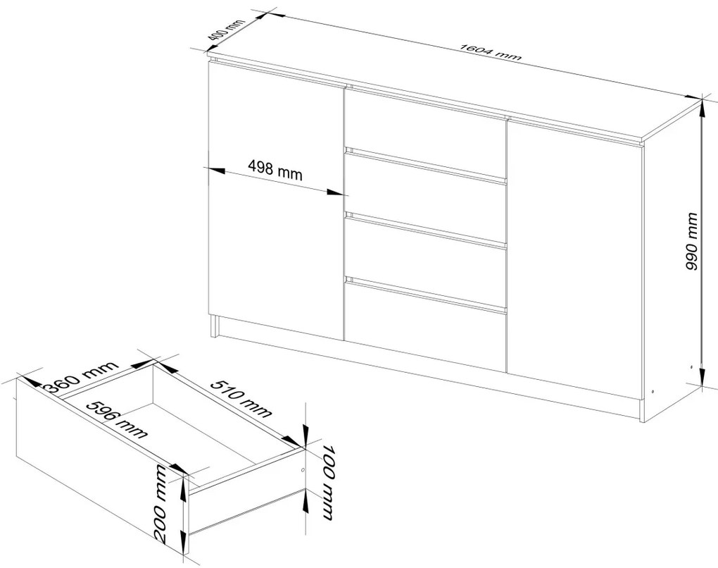 Komoda K 160 cm hnedá