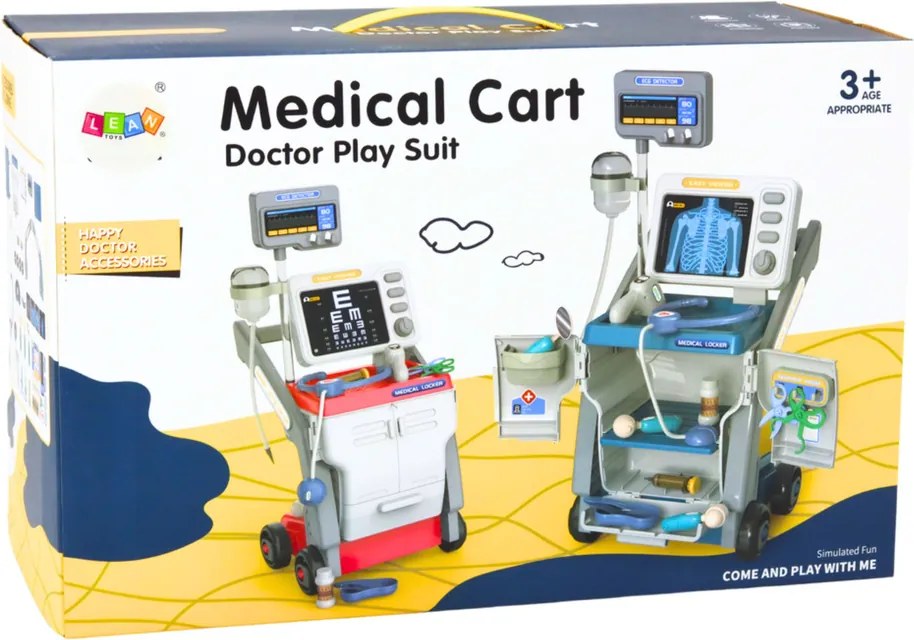 LEAN Toys Súprava malého lekára s vozíkom RTG a EKG, svetlá, ružová, 16 ks