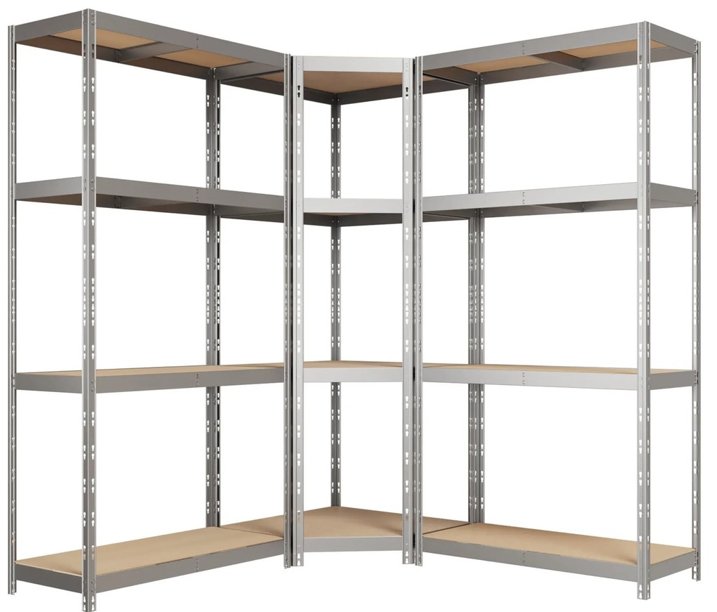 Kovový regál CORNER BUDGET PACK 180x160x160x40 cm, 4x HDF polica, zinok