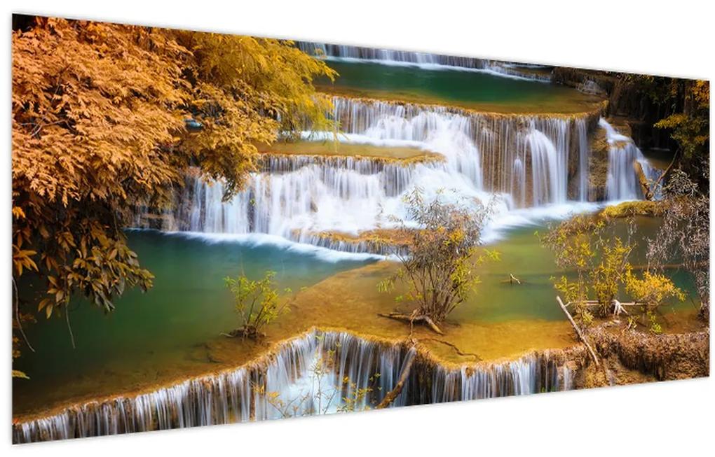 Obraz - Vodopády Huay Mae Khamin, Thajsko (120x50 cm)