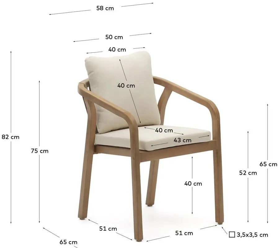 Béžové/v prírodnej farbe drevené/polstrované záhradné stoličky v súprave 4 ks Malaret – Kave Home