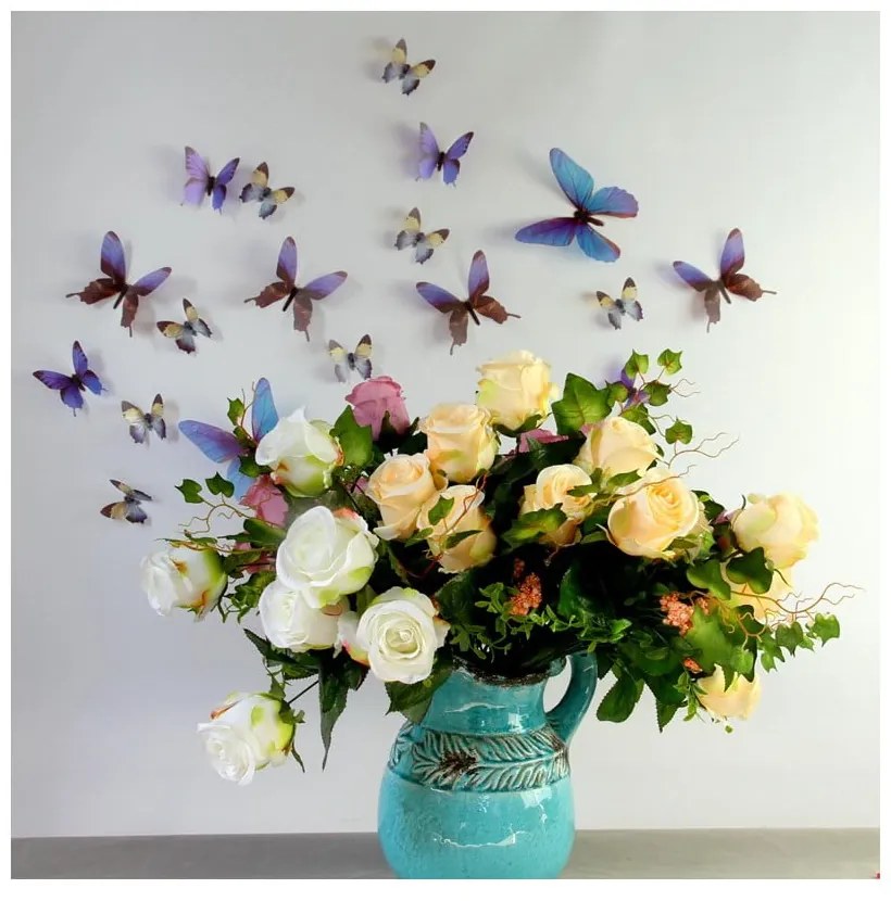 Sada 18 modrých adhezívnych 3D samolepiek Ambiance Butterflies