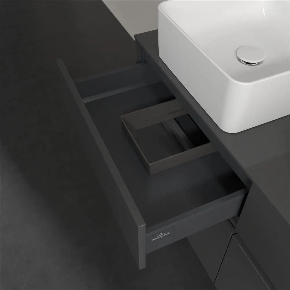 VILLEROY &amp; BOCH Collaro závesná skrinka pod dve umývadlá na dosku, 4 zásuvky, s LED osvetlením, 1200 x 500 x 548 mm, Glossy Grey, C044B0FP