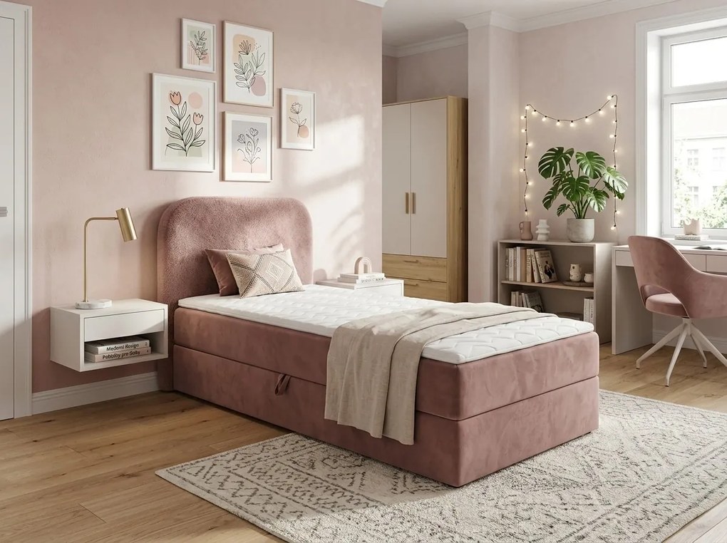 Čalúnená posteľ boxspring FORENA 90x200 cm staroružová Matrac: Bonell pružinová matrac
