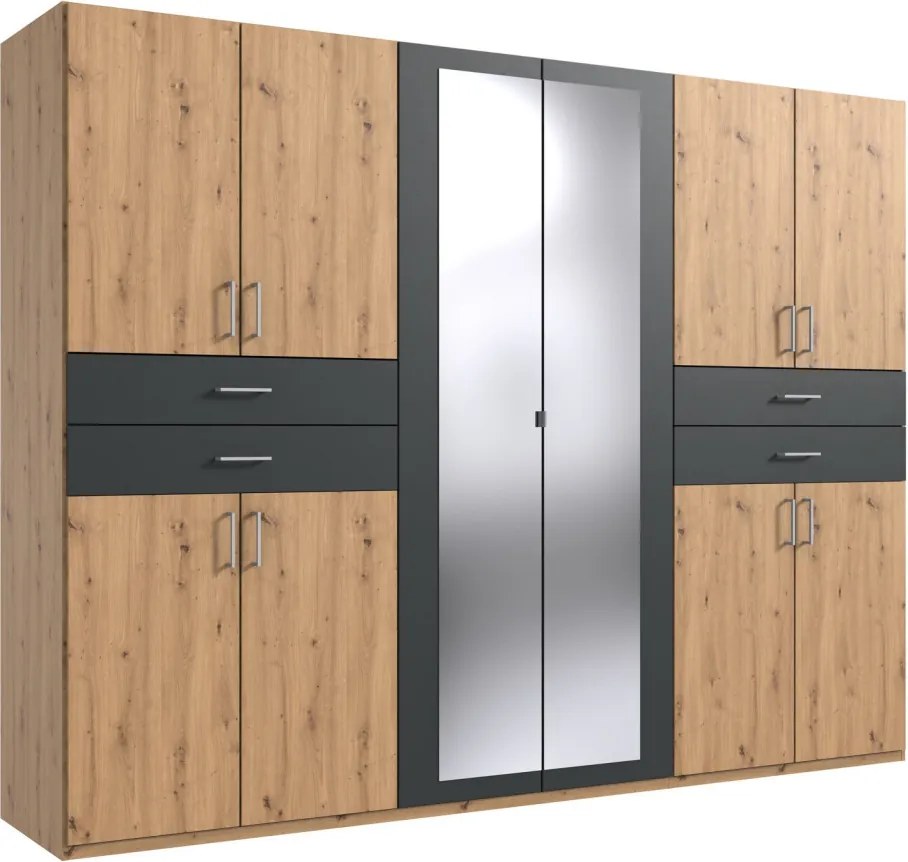 Šatníková skriňa Taiga, 270 cm, dub artisan/grafit