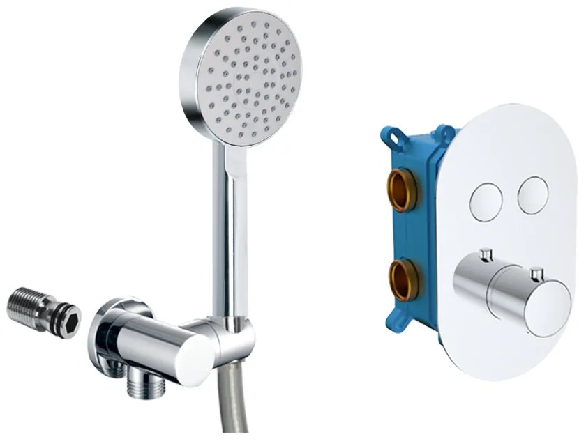 Mereo Mereo, Vaňový set s termostatickou podomietkovou tlačidlovou batériou - 2-cestná + sprchový set, MER-CB60106TB5