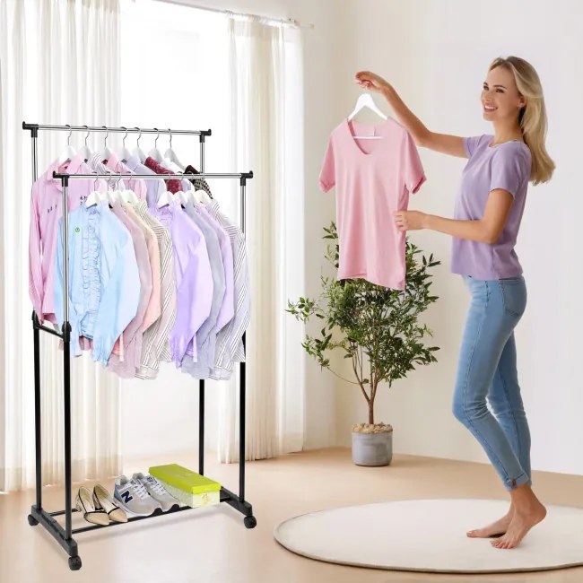 Vešiakový stojan na kolieskach WALERIA čierny