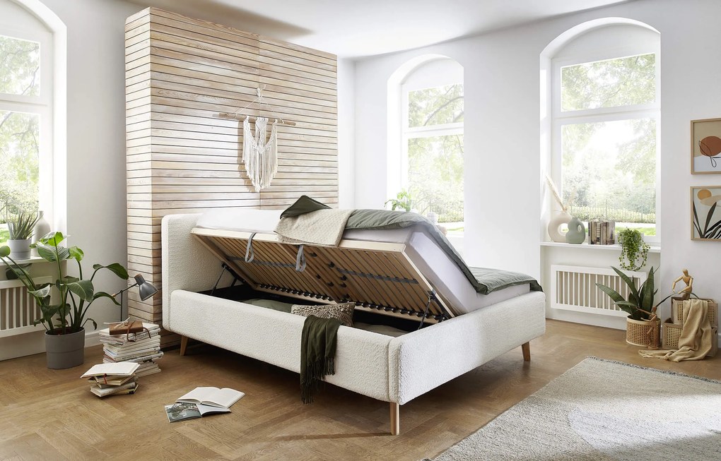 Dvojlôžková posteľ taupe s úložným priestorom 180 x 200 cm fleece biela MUZZA