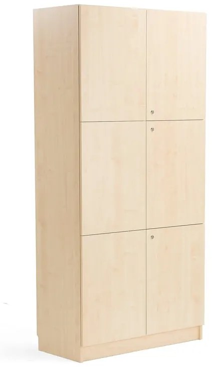 Drevená úložná skriňa THEO s 3 dvojkrídlovými dverami, 2100x1000x470 mm, breza