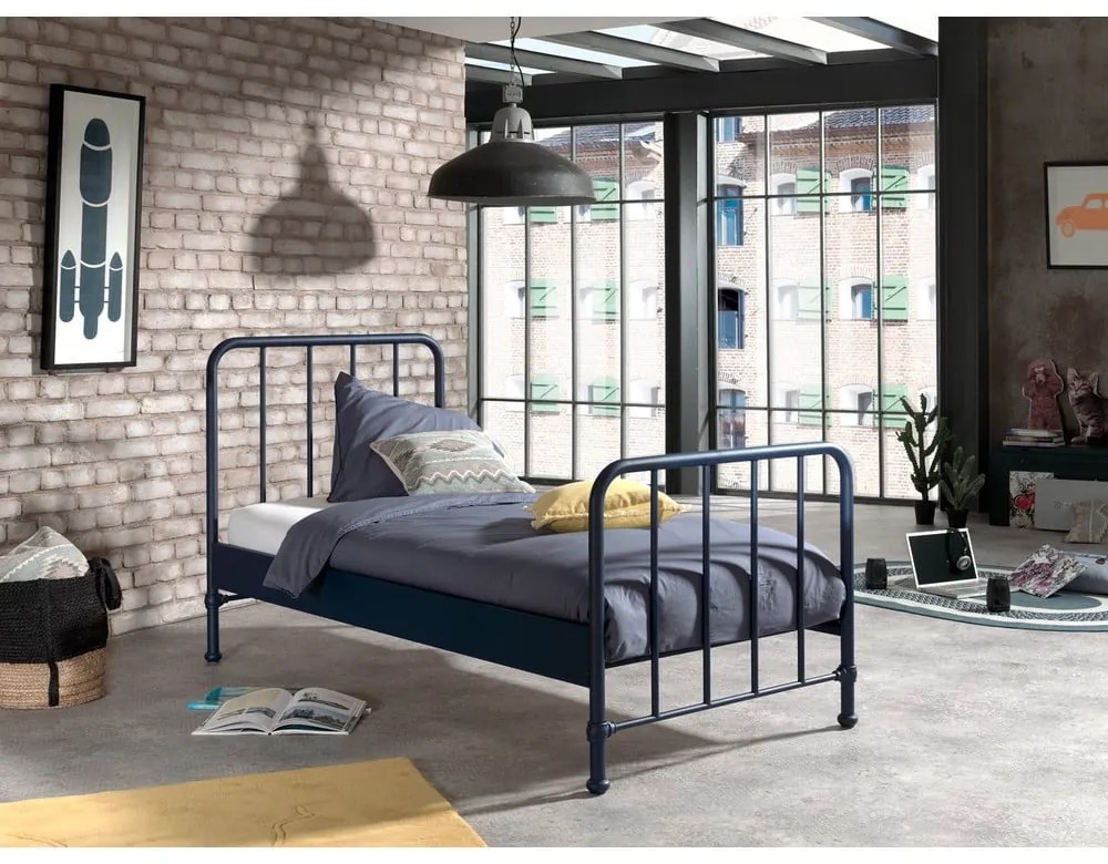 Tmavomodrá kovová detská posteľ 90x200 cm BRONXX – Vipack