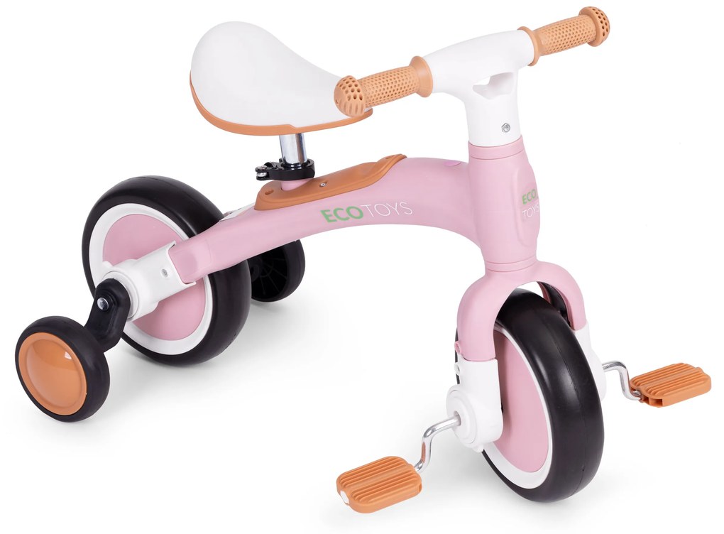 Odrážadlo/ Balančný bicykel s pedálmi 3v1 ružové, ECOTOYS