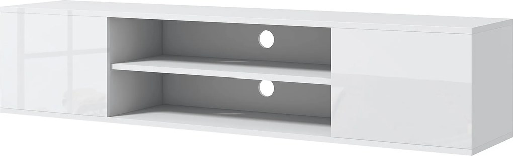 HOMCOM Nástenný TV stolík v modernom štýle - 2 skrinky, 2 centrálné niky a 2 otvory na káble 140 x 30 x 30 cm biely | Aosom