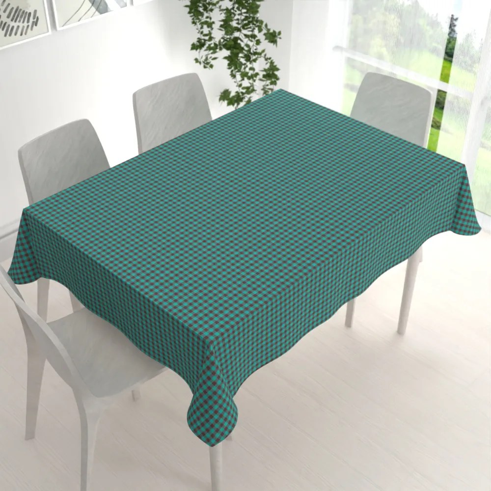 Biante Bavlnený obdĺžnikový obrus Olivia OL-007 Tyrkysovo-hnedá kocka malá 50x100 cm