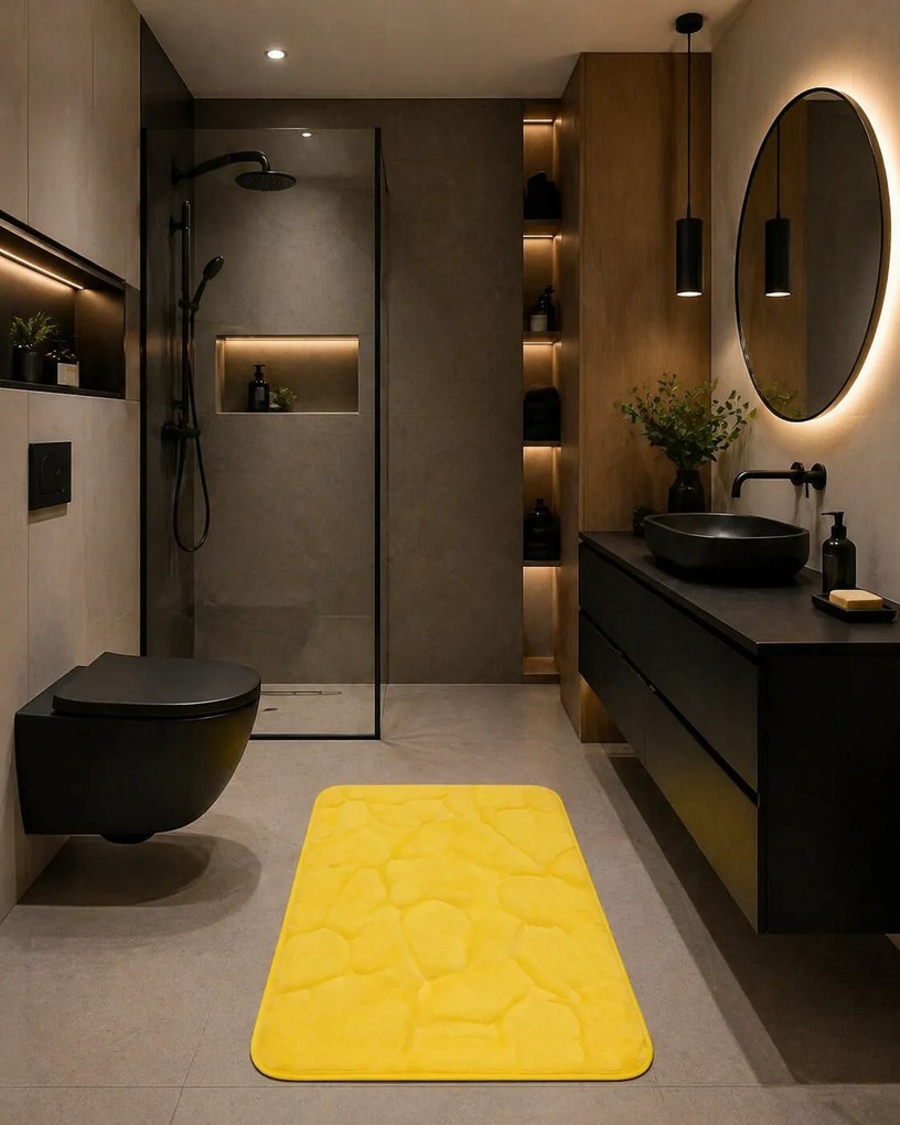 BO-MA, Protišmyková kúpeľňová predložka 3D 0133 yellow, 50x80, žltá, kúpeľňa