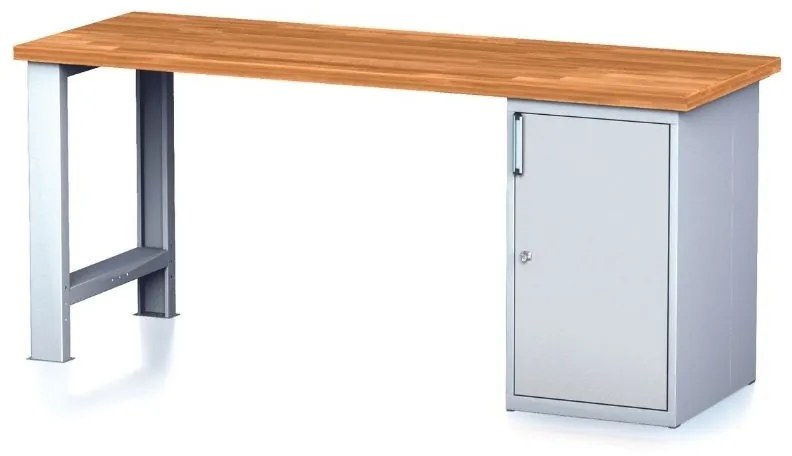 Dielenský pracovný stôl MECHANIC I, pevná noha + dielenská skrinka na náradie, 2000 x 685 x 880 mm, sivé dvere