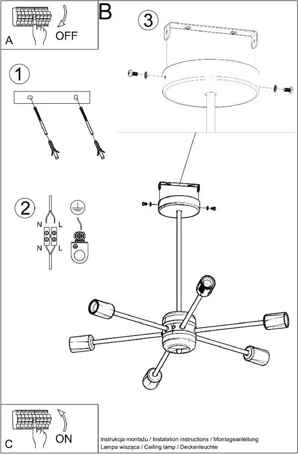 Čierne stropné svietidlo 68x86,5 cm Benedett – Sollux